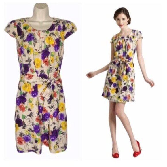 Kate Spade Elyse Dress S Small Short Sleeve Silk Belted Floral Career Church - Picture 14 of 14